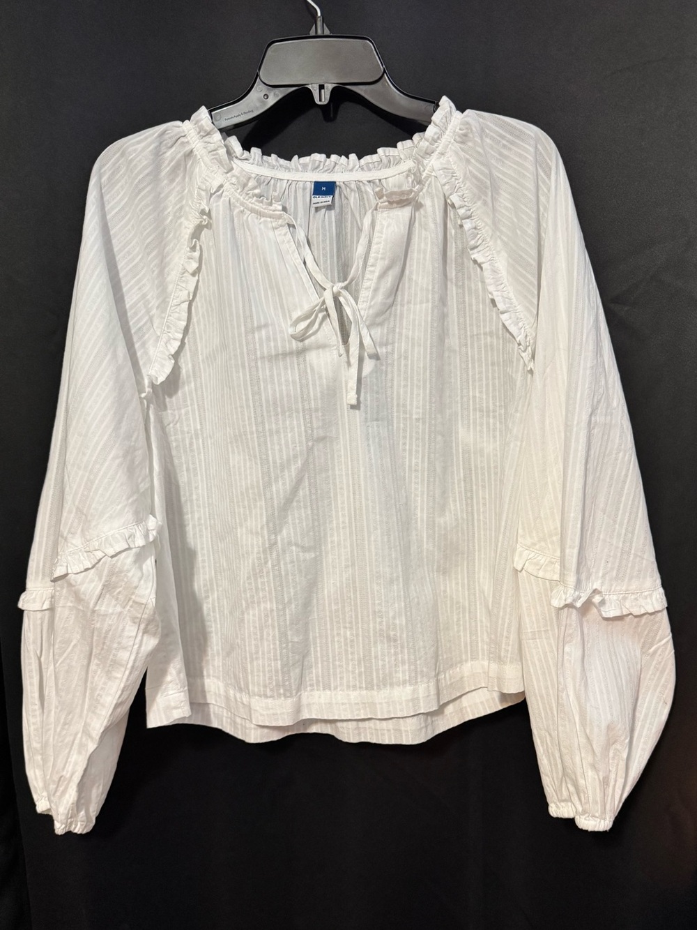 Old Navy White Ruffled Tie-Neck Peasant Blouse